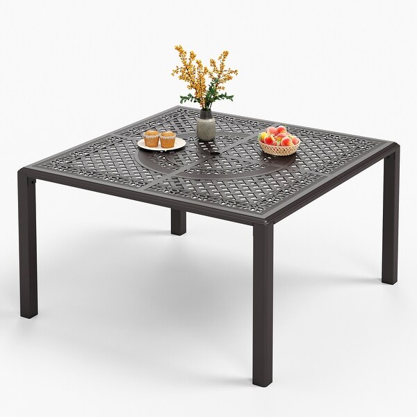 MAISON ARTS Patio Cast Aluminum Dining Table for 8,Square/Expandable Rectangular Table with Umbrella Hole