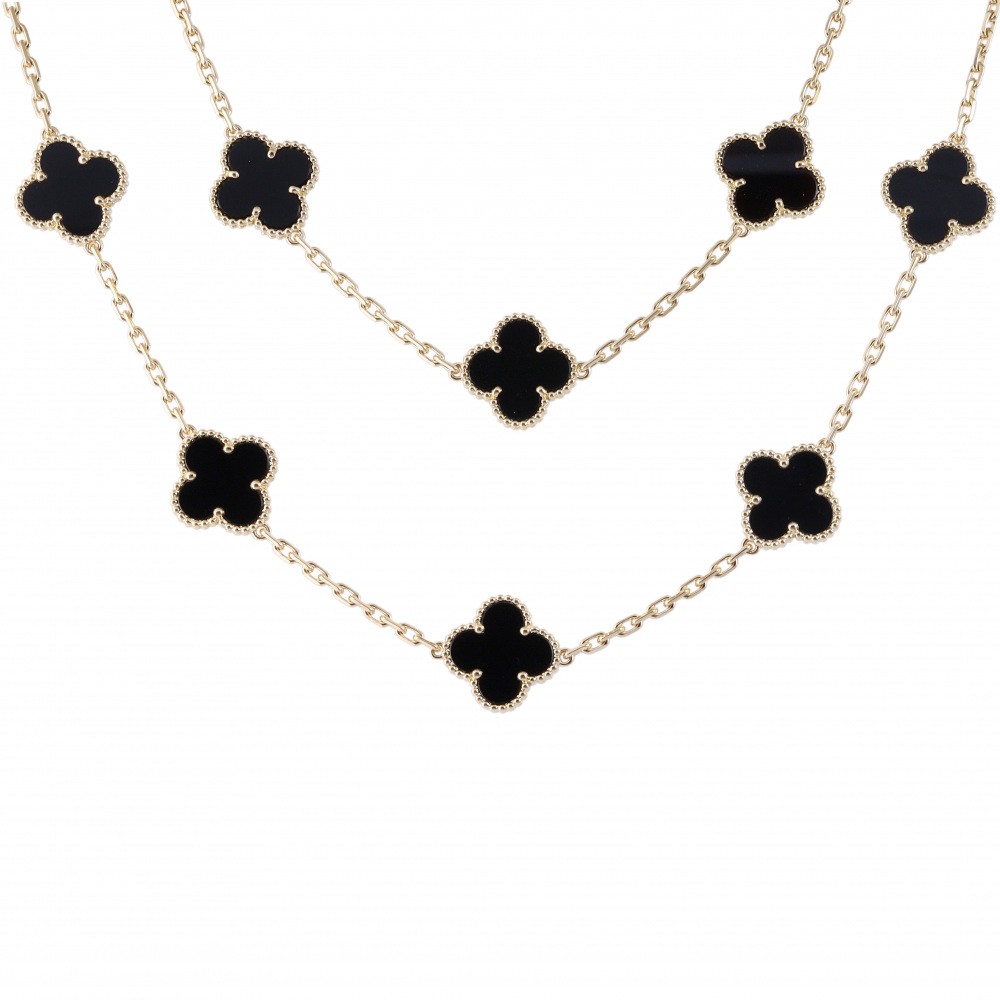 Van Cleef & Arpels Vintage Alhambra Necklace 18K Yellow Gold Onyx VCARO9J400