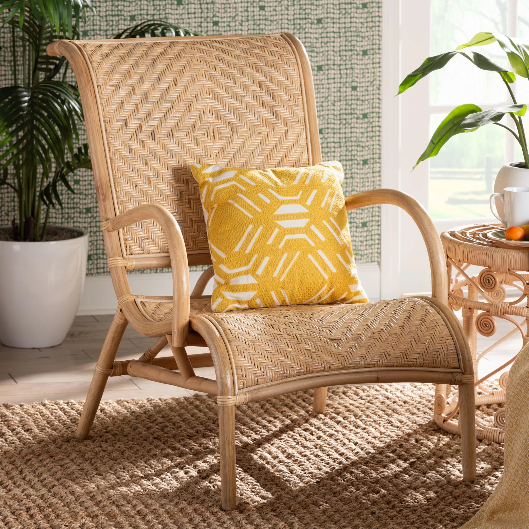 Baxton Studio Madura Modern Bohemian Natural Brown Rattan Lounge Chair