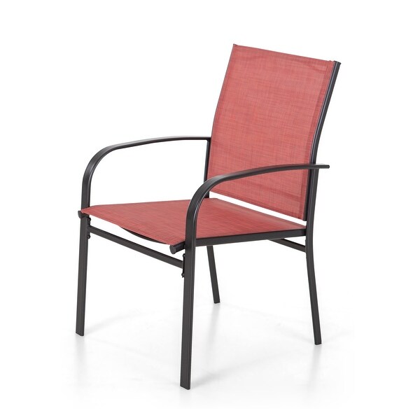 MAISON ARTS 5Piece Patio Dining Set,Geometrically Stamped Round Table and 4 Textilene Dining Chairs