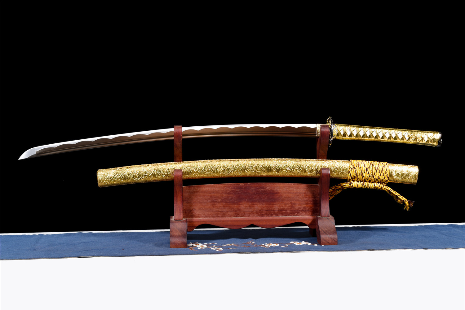 Handmade Japanese Katana High Carbon Gold Blade Qilin Tsuba Full Tang