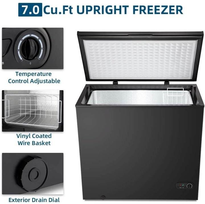 r-w-flame-7.0 Cubic Feet Black Chest Freezer Little Freezer Removable Basket