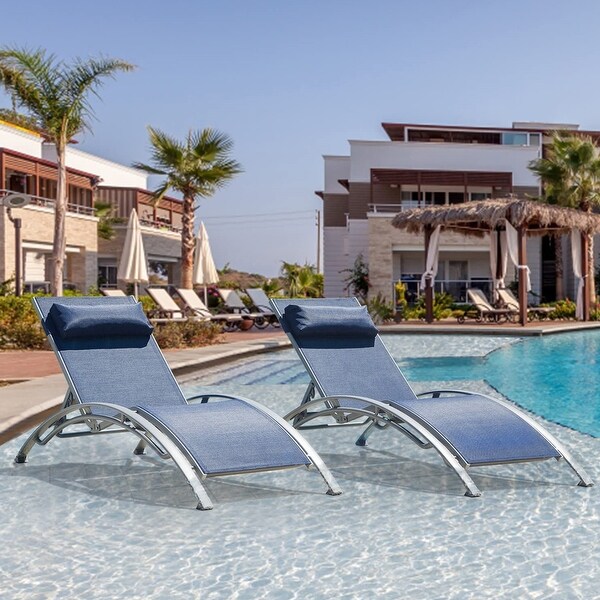 Set of 2 Outdoor Chaise Lounge Patio Recliner Chairs