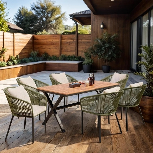 7Pieces Patio Outdoor Furniture Dining Set with Dining Table and Chairs for Garden,Backyard,Balcony,Green