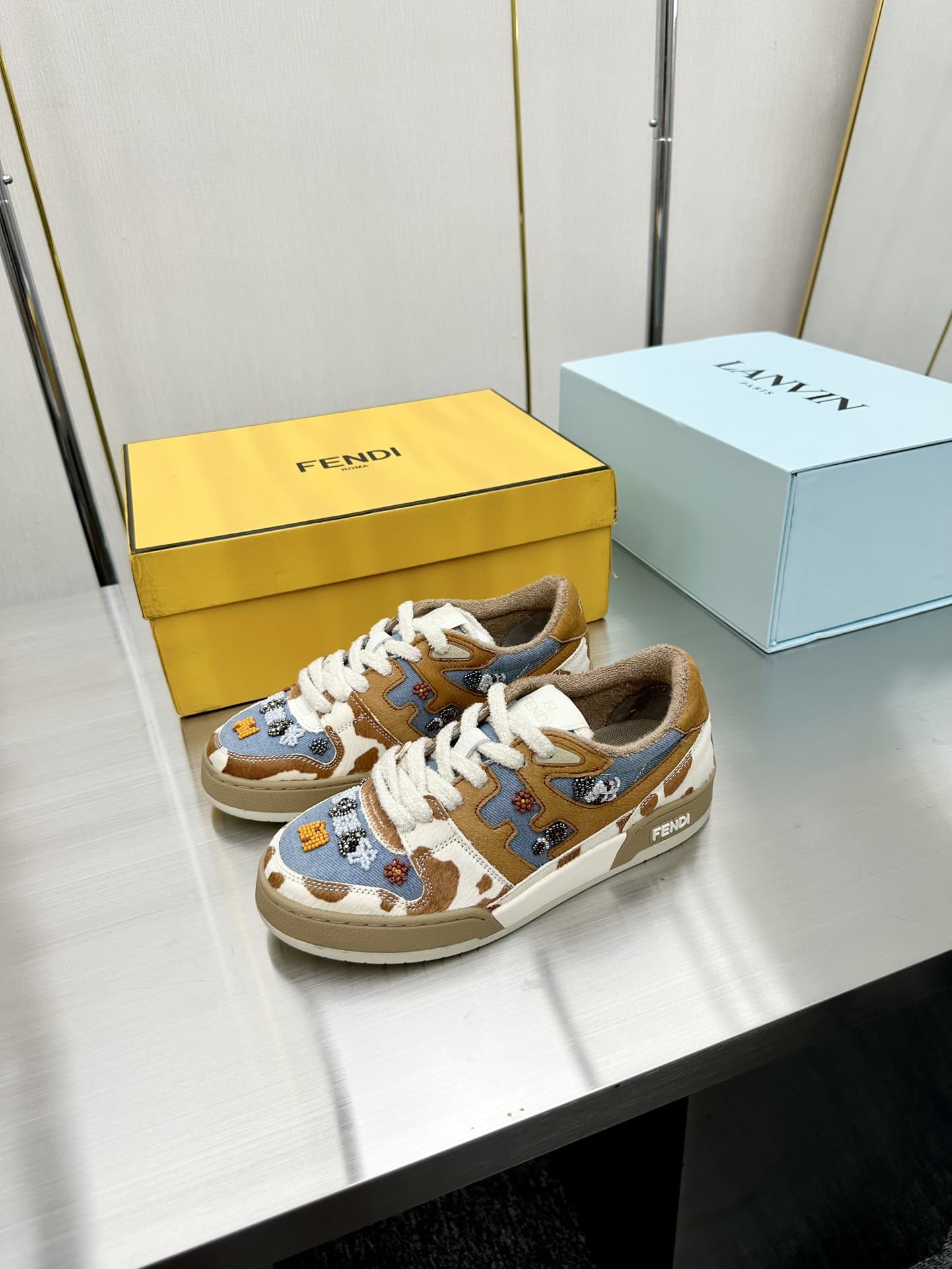Fendi Match Suede Low Tops Brown And Blue