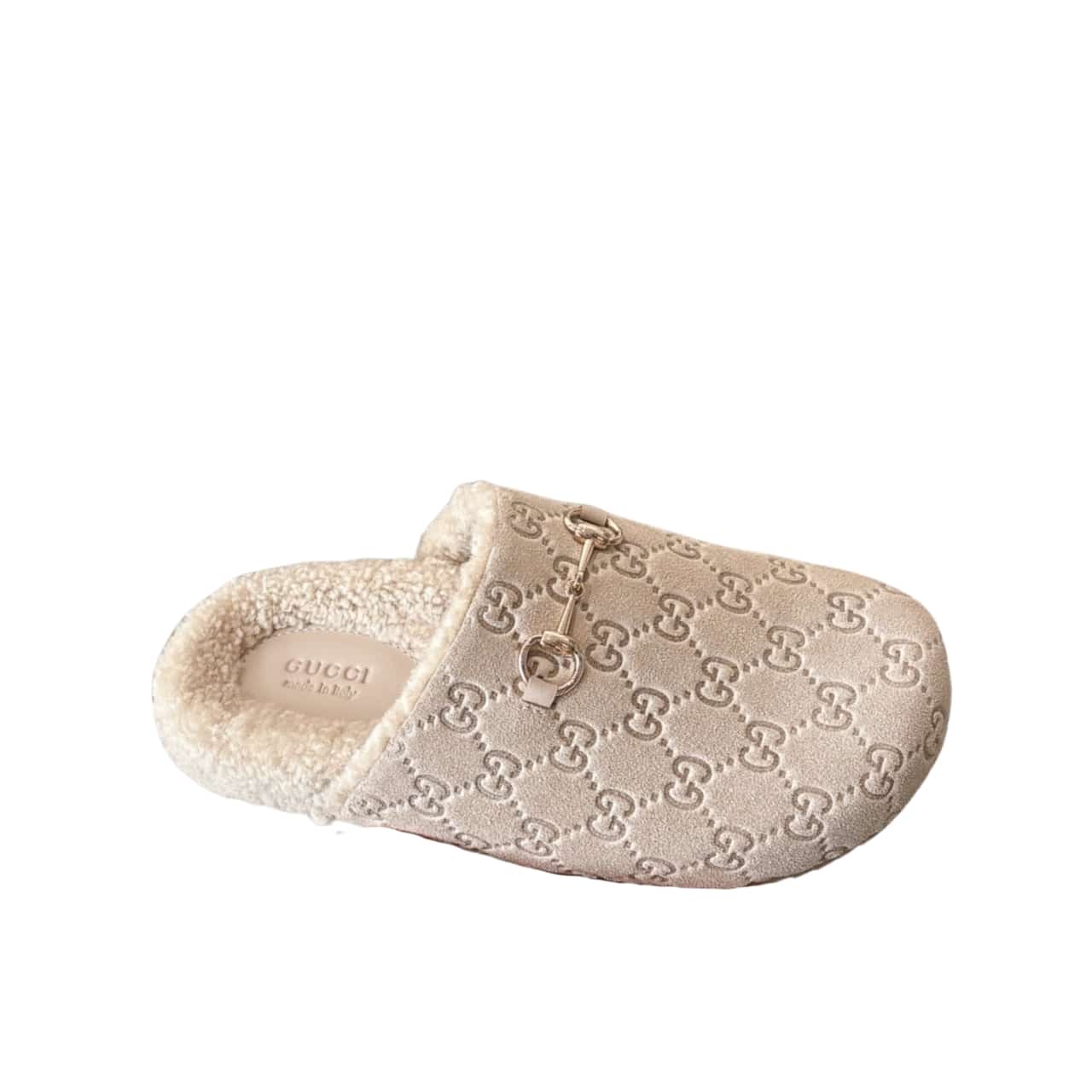 Gucci Women’S Horsebit Mule Gg Suede Natural