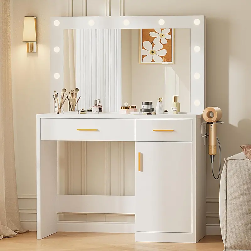 Sweetcrispy 35.4-Inch LED Vanity Desk – Bright, Even Lighting for Makeup Application