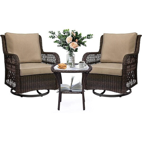 Outdoor Wicker Swivel Rocker Patio Set,360 Degree Swivel Rocking Chairs Elegant Wicker Patio Bistro Set