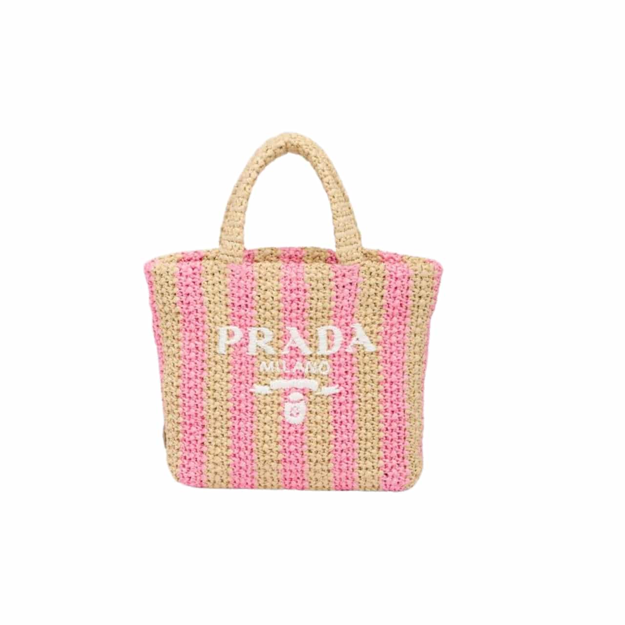Prada Raffia Tote Bag Tan And Pink