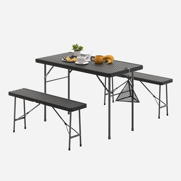 3Pieces Foldable Outdoor Patio Dining Set,Faux Rattan Tabletop