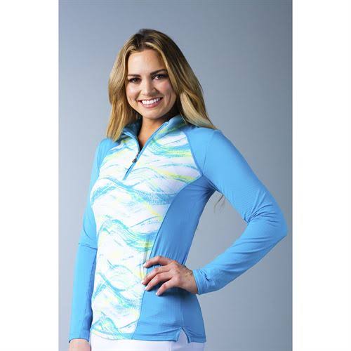 900614 SanSoleil Soltek Ice Print Zip Mock. Kalahari Flamingo - L