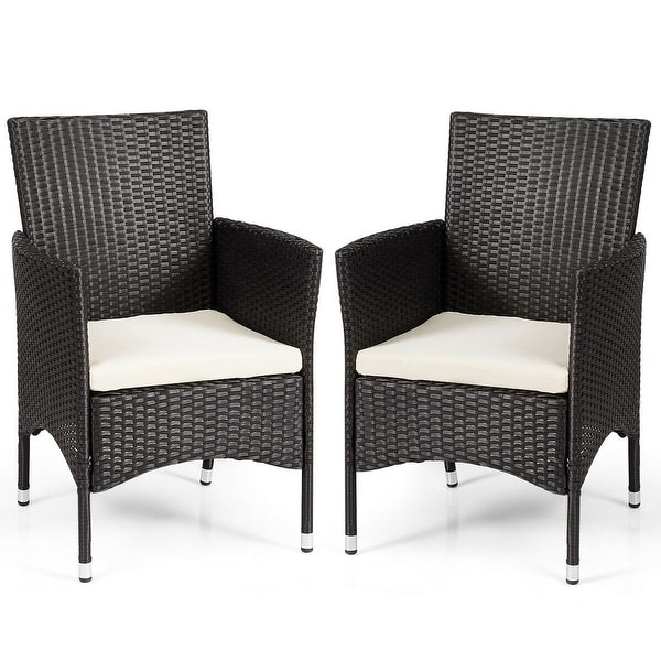 Gymax 2PC Patio Rattan Wicker Dining Chairs Set Black With 2 Set