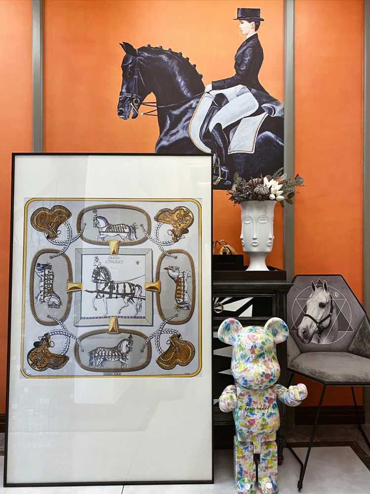 AP046 - Rare Large Handcrafted Frame Modern Silk Scarf Painting for Living Room Study