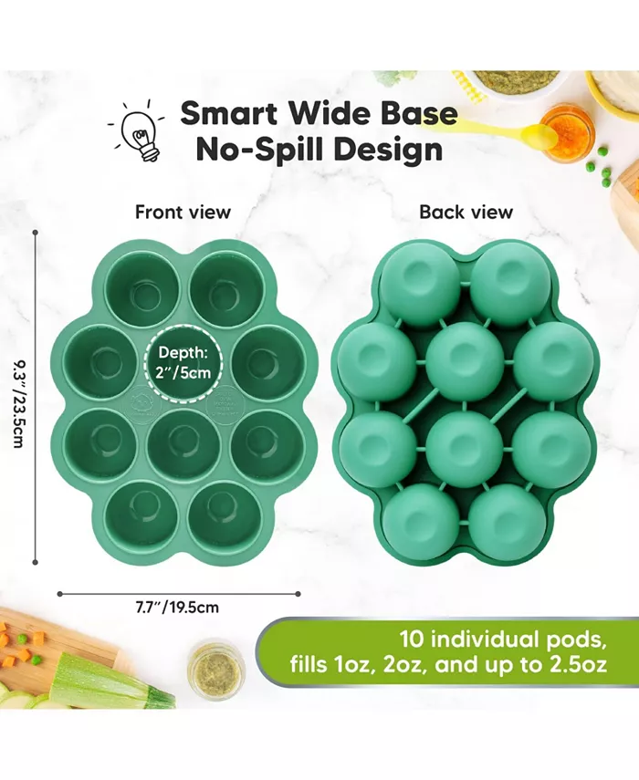 KeaBabies Prep Silicone Baby Food Freezer Tray with Clip-on Lid, 2oz x 10 Silicone Freezer Molds, BPA-Free Baby Food Storage