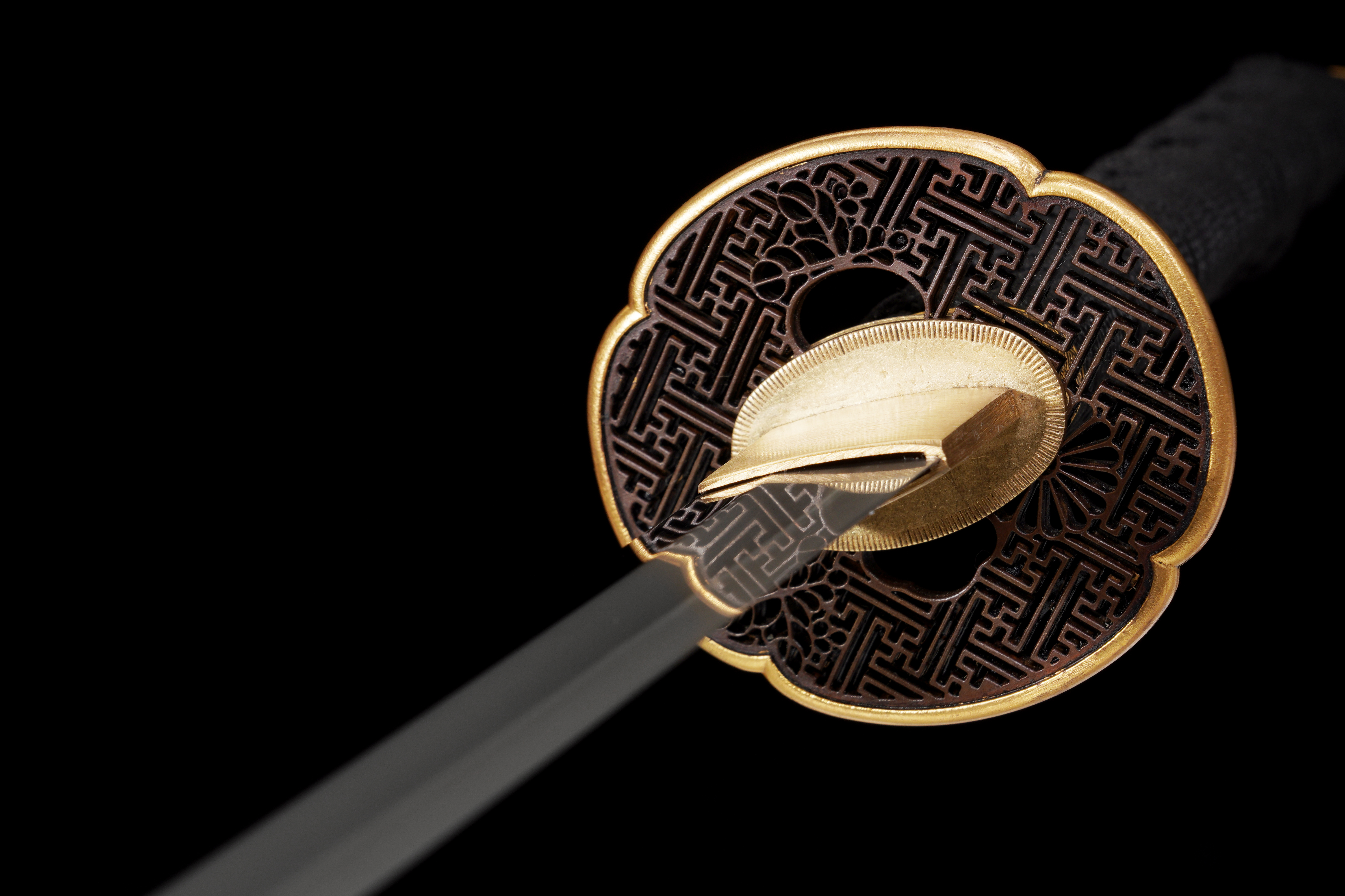 Handmade Japanese Katana T10 Steel Clay Tempered Golden Lattice Full Tang