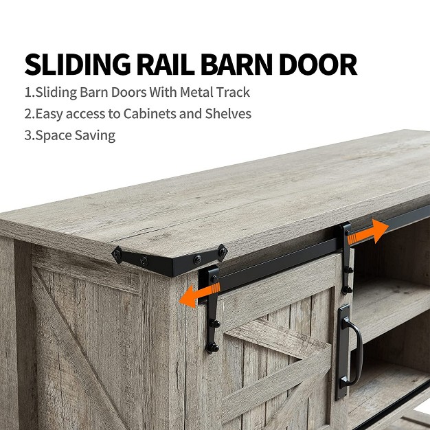Okd Farmhouse Multifunctional Table With Sliding Barn Doors And Storage Shelves For Entryway Living Room Hallway Or Office