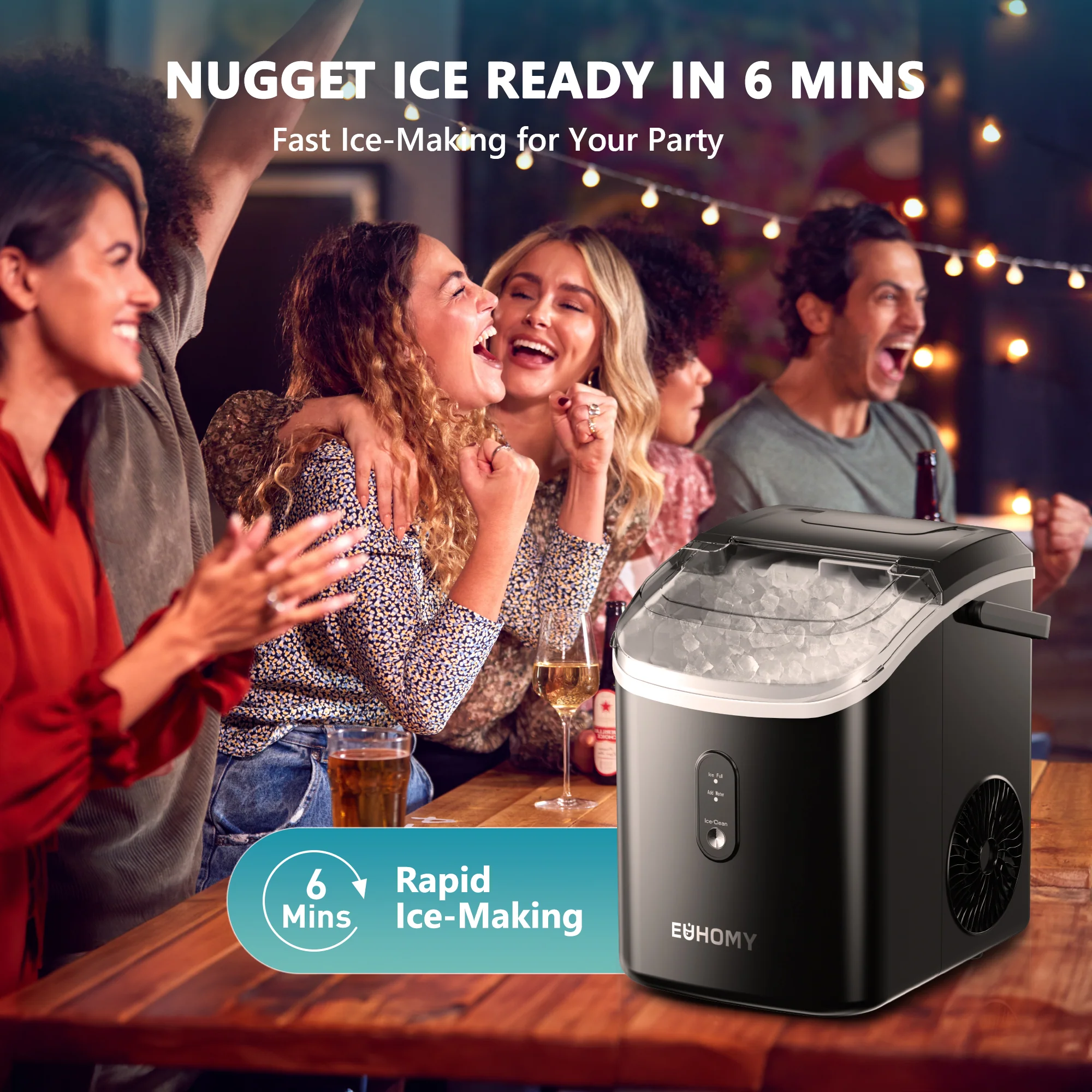 Auto-Cleaning 10'' Nugget Ice Countertop Ice Maker with Handle