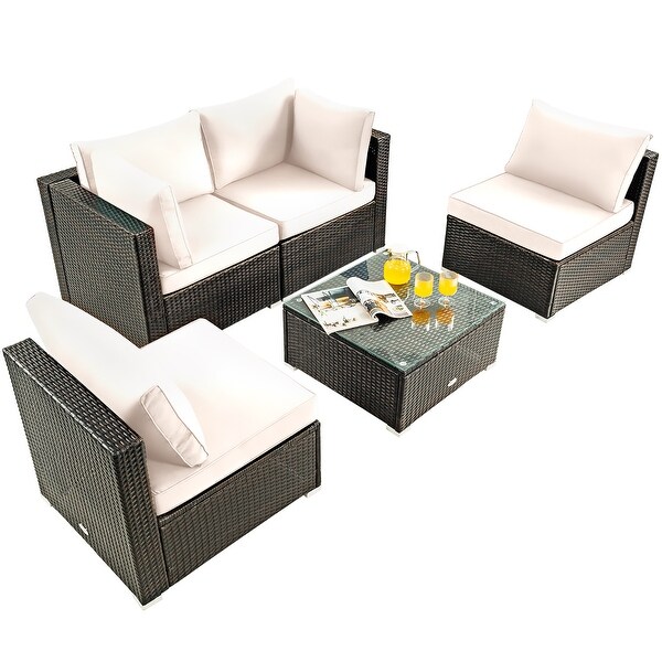 Costway 5PCS Patio Rattan Furniture Set Cushioned Sofa and Chair Coffee