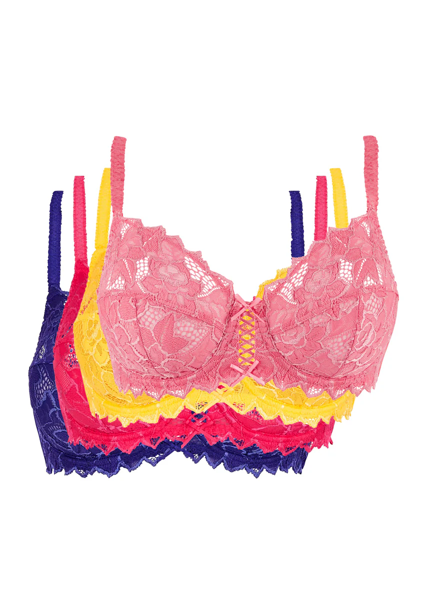 Lot de 4 soutiens-gorge Arum Rose Ravissant, Bleu Royal, Rose Fluo et Jaune Citron
