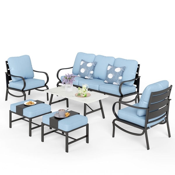 MAISON ARTS 6Piece Patio Conversation Set,Sofa Set with 2/4 x Single Sofa Chairs,1 x 3seater Sofa and Coffee Table/Ottomans