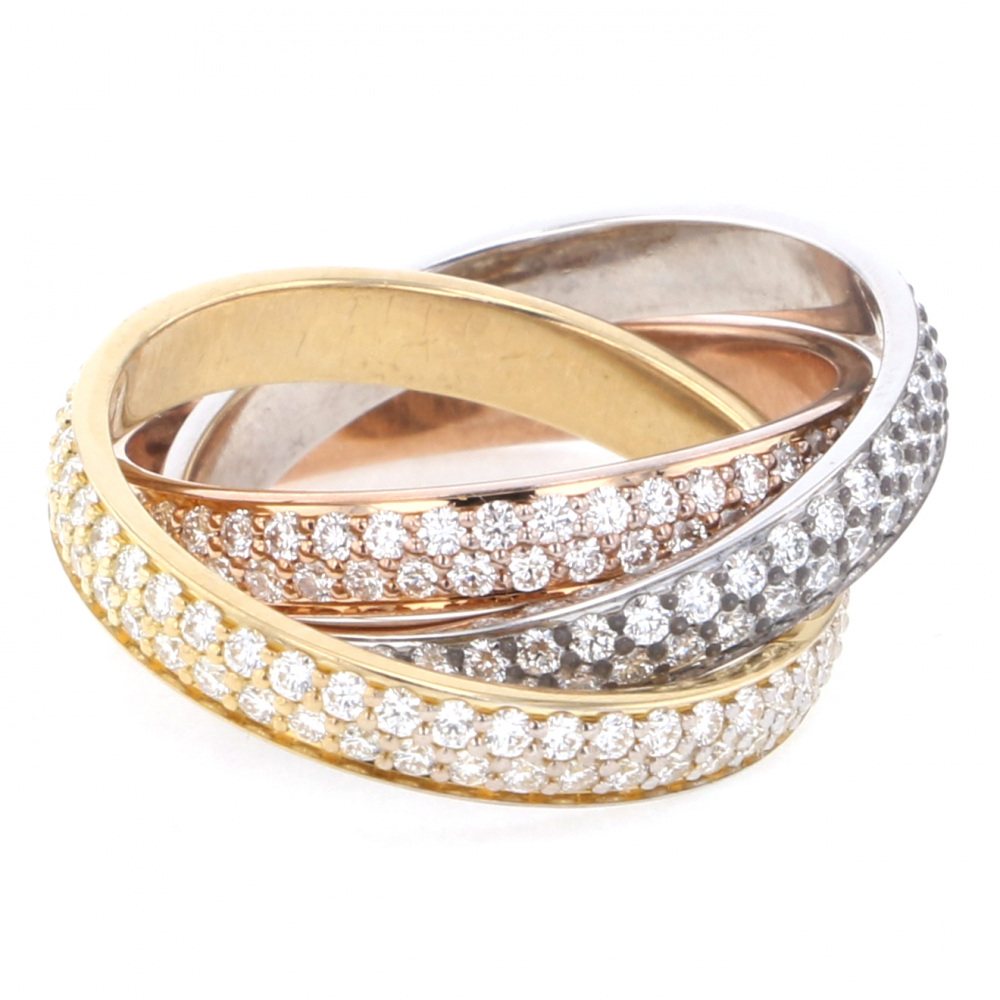 Cartier Trinity Full Diamond Ring Tri-Gold