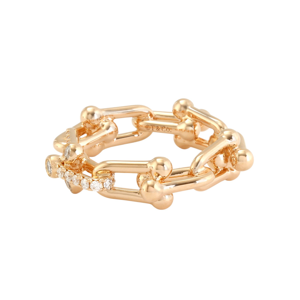 Tiffany & Co. Hardware Link Ring 18K Rose Gold Diamond 72668790