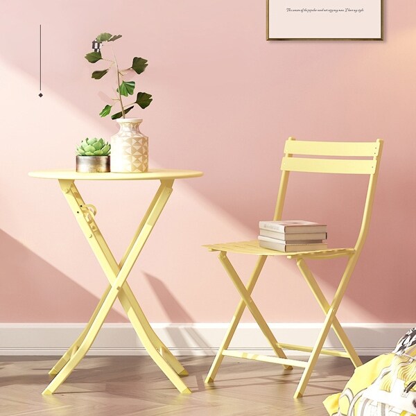 3 Piece Patio Bistro Set of Foldable Square Table and Chairs,White,High quality and durable