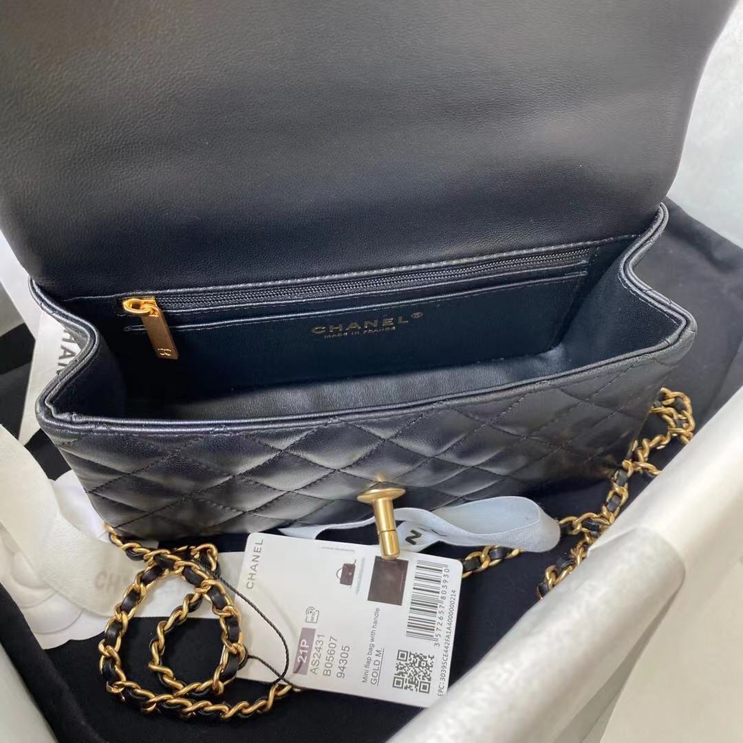 Chanel Mini Flap Bag With Top Handle Black 20Cm As2431