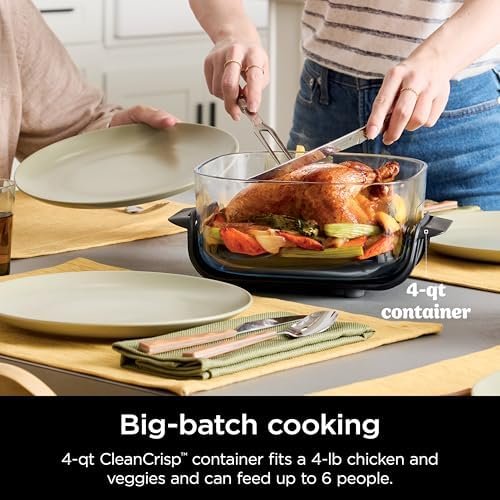 5-in-1 Glass Air Fryer | 450°F, Nontoxic, 4QT & 6-Cup Containers & Lids | Microwave, Freezer, Dishwasher Safe | Air Fry, Bake, Recrisp, Keep Warm | Brit. Racing Green