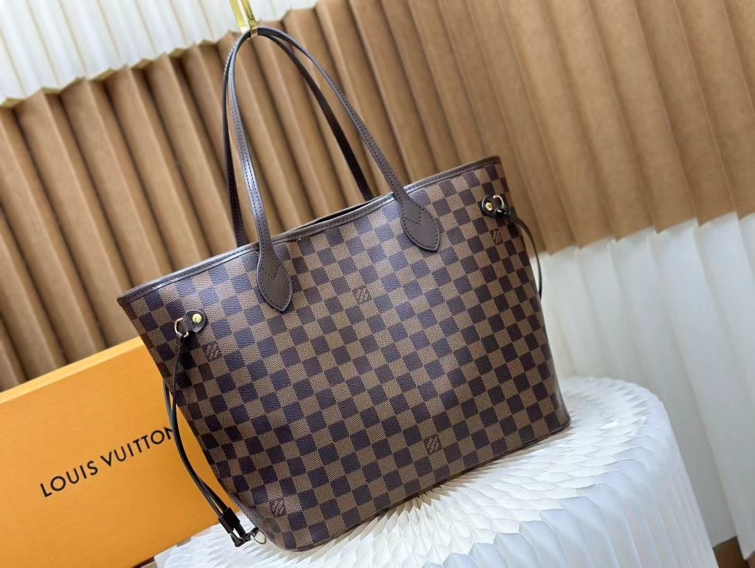 Real Leather LV Louis Vuitton Neverfull MM Damier Ebene Bag - cnluxepick