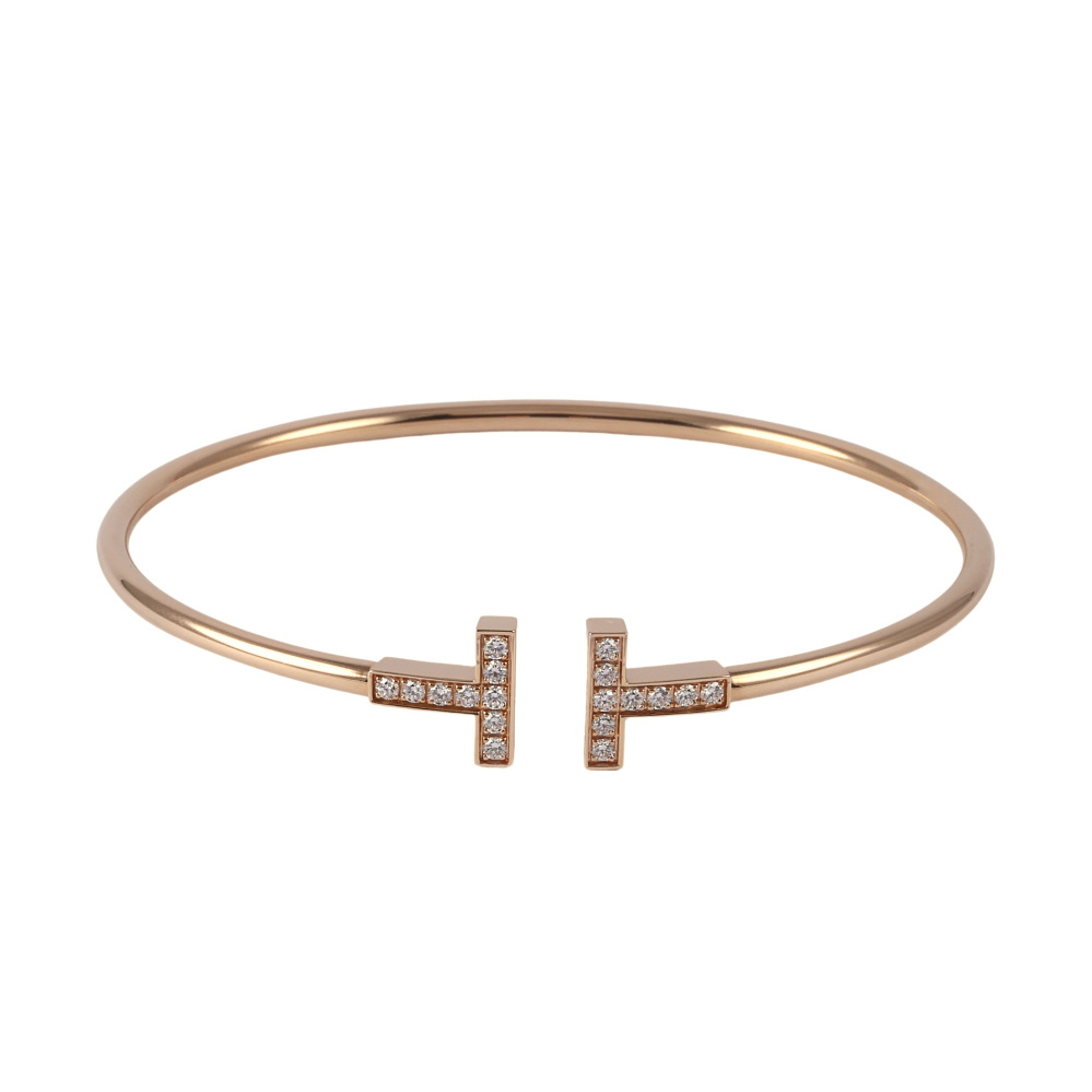 Tiffany & Co. Tiffany T Wire Bracelet 18K Rose Gold Diamond 35093354