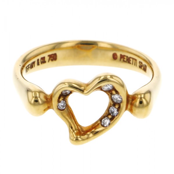 Tiffany & Co. Elsa Peretti Open Heart Ring Diamond 18K Yellow Gold