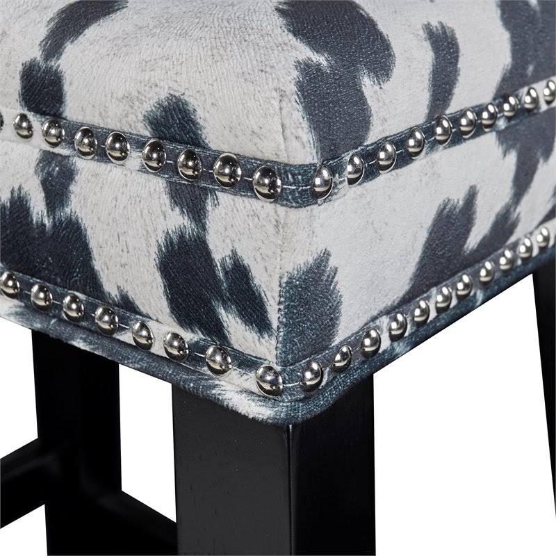 Linon Walt 30x22 Wood Cow Print Bar Stool in Black - CYMX335