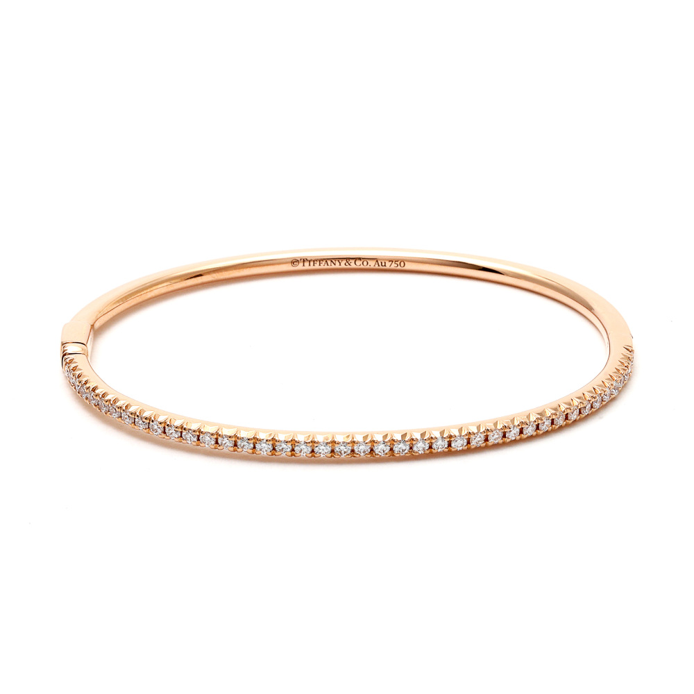Tiffany & Co. Metro Hinged Bangle M Bracelet 18K Rose Gold Diamond 60006146