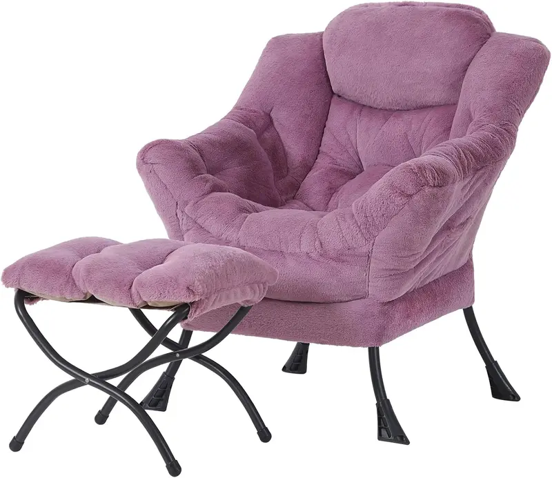 Welnow Modern Lazy Chair with Ottoman – Compact Accent Armchair Featuring Side Pocket and Footrest