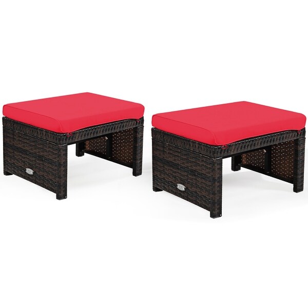 Costway 2PCS Patio Rattan Ottoman Cushioned Seat Foot Rest Furniture