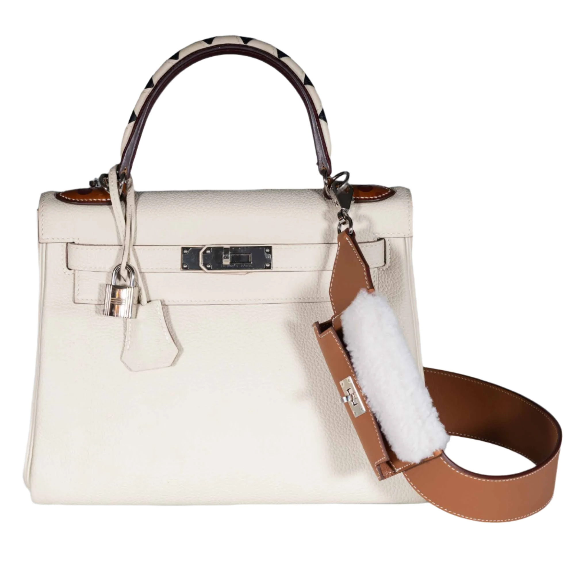 Hermès Kelly 28 Retourne au Galop Craie, Rouge H, Fauve and Black Togo Palladium Hardware