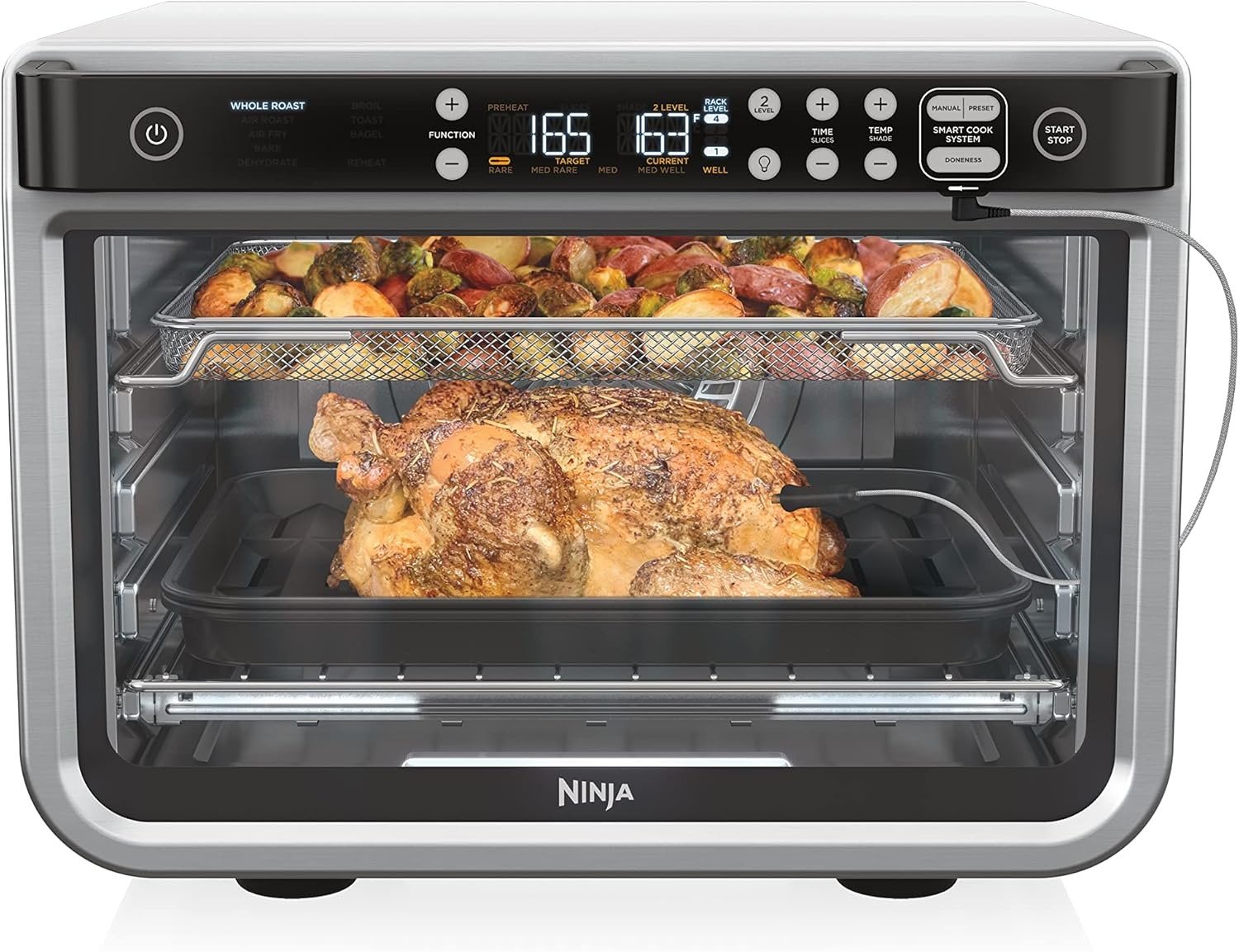 10-in-1 XL Air Fry Oven 1800W Surround Convection Smart Thermometer 450°F Silver