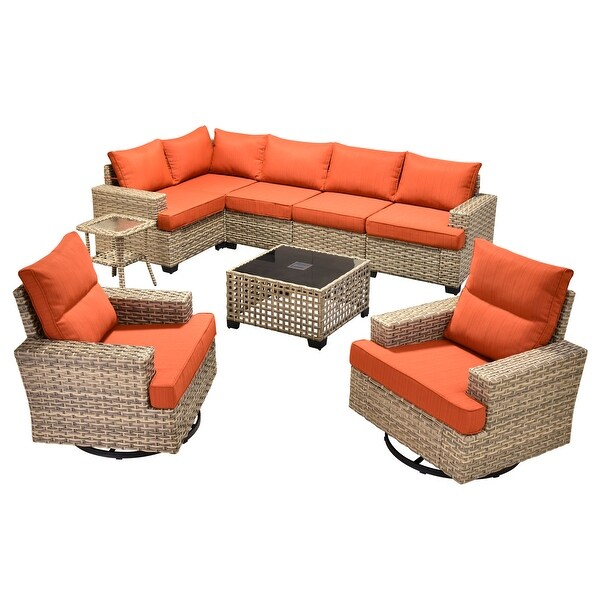 OVIOS 9 Pieces T shaped Seat Wide Armrest Swivel Chair Set With SolarPowered Table