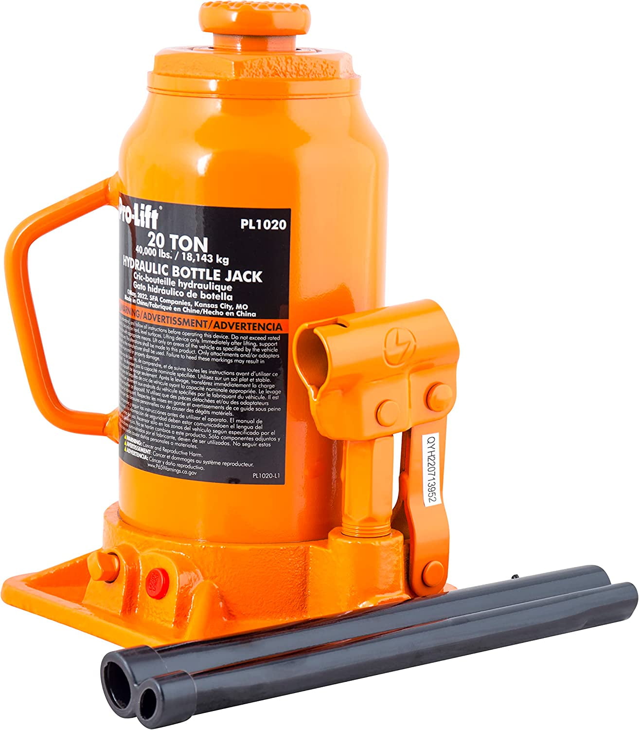 Pro-Lift 20 Ton Hydraulic Bottle Jack - Portable Car Jack 40000 Lbs Capacity with Pump Handle for Car Sedans SUV