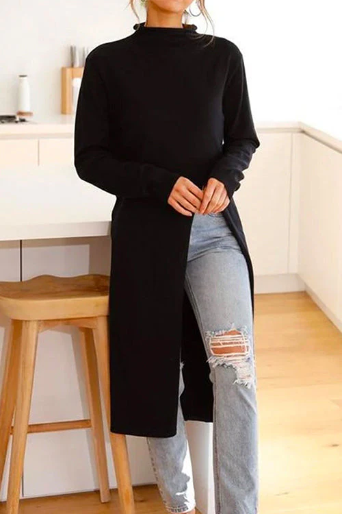 Long Sleeve Mock Neck High Split DressClistos