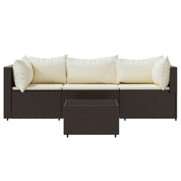 vidaXL Patio Lounge Set with Cushions Brown/Black/Gray Poly Rattan