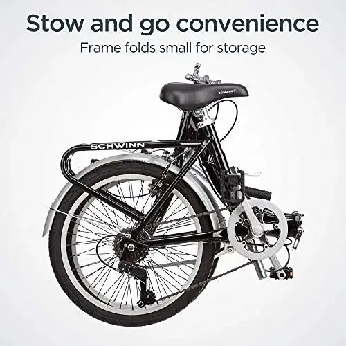 Schwinn Loop 7-Speed Folding Bike – 20″ Wheels, Step-Through Aluminum Frame, Rear Cargo Rack, Lightweight Commuter Design
