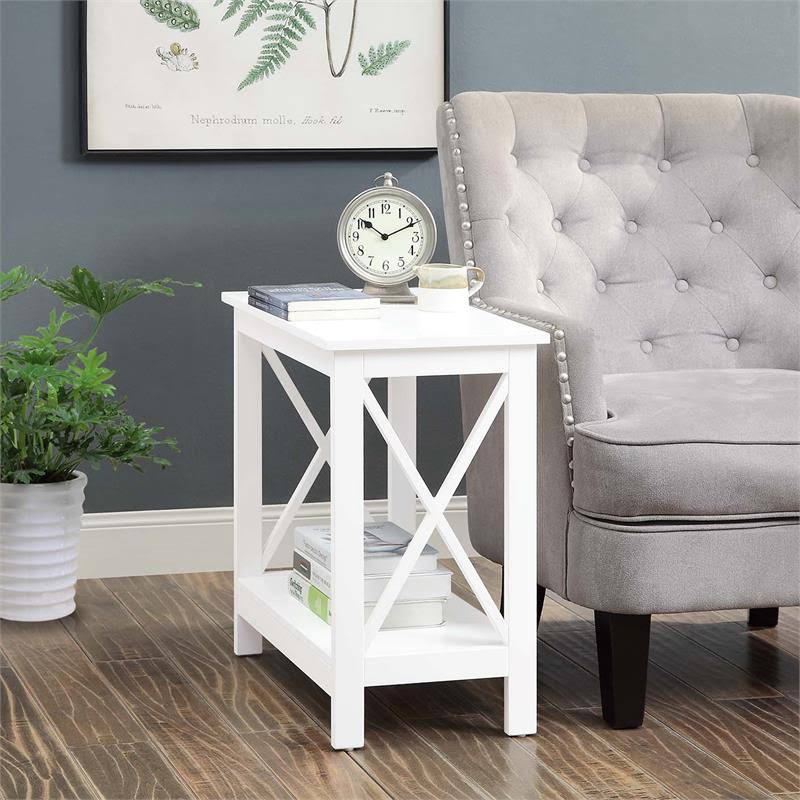 Pemberly Row Chairside End Table with Shelf in White Wood Finish