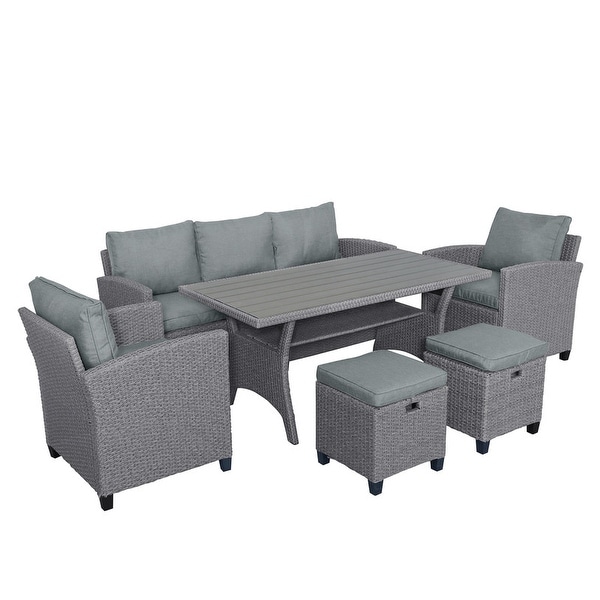 6 Pcs Patio Sofa Chair Set with Table and Cushions,Grey