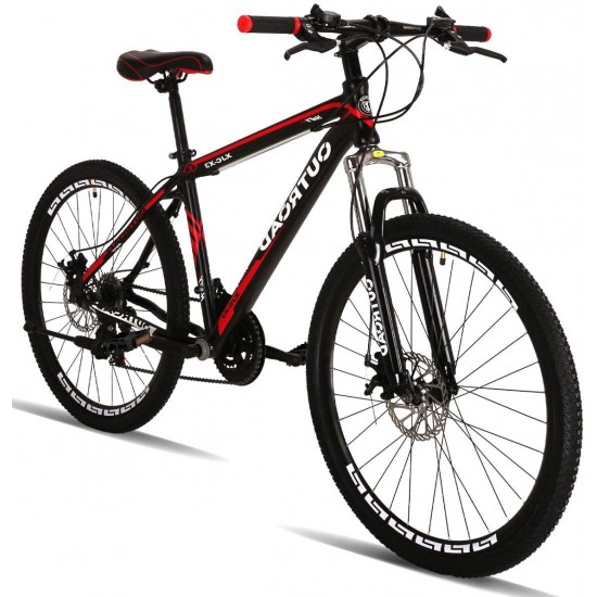 26 Inch Mountain Bike, Aluminum Alloy Frame Bike with 21 Speed Dual Disc Brakes, Front Suspension Anti-Slip Bike for Adult – Black