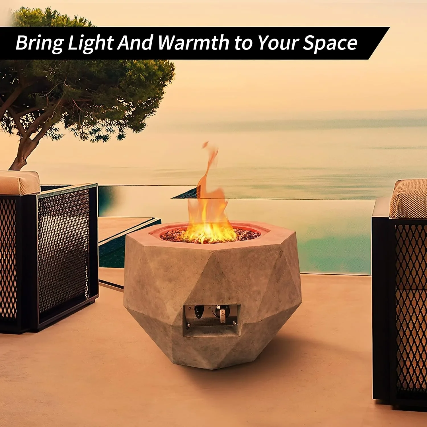Concrete Propane Fire Pit Table 50,000 BTU Fire Pit Table with Tray Style Lid 25