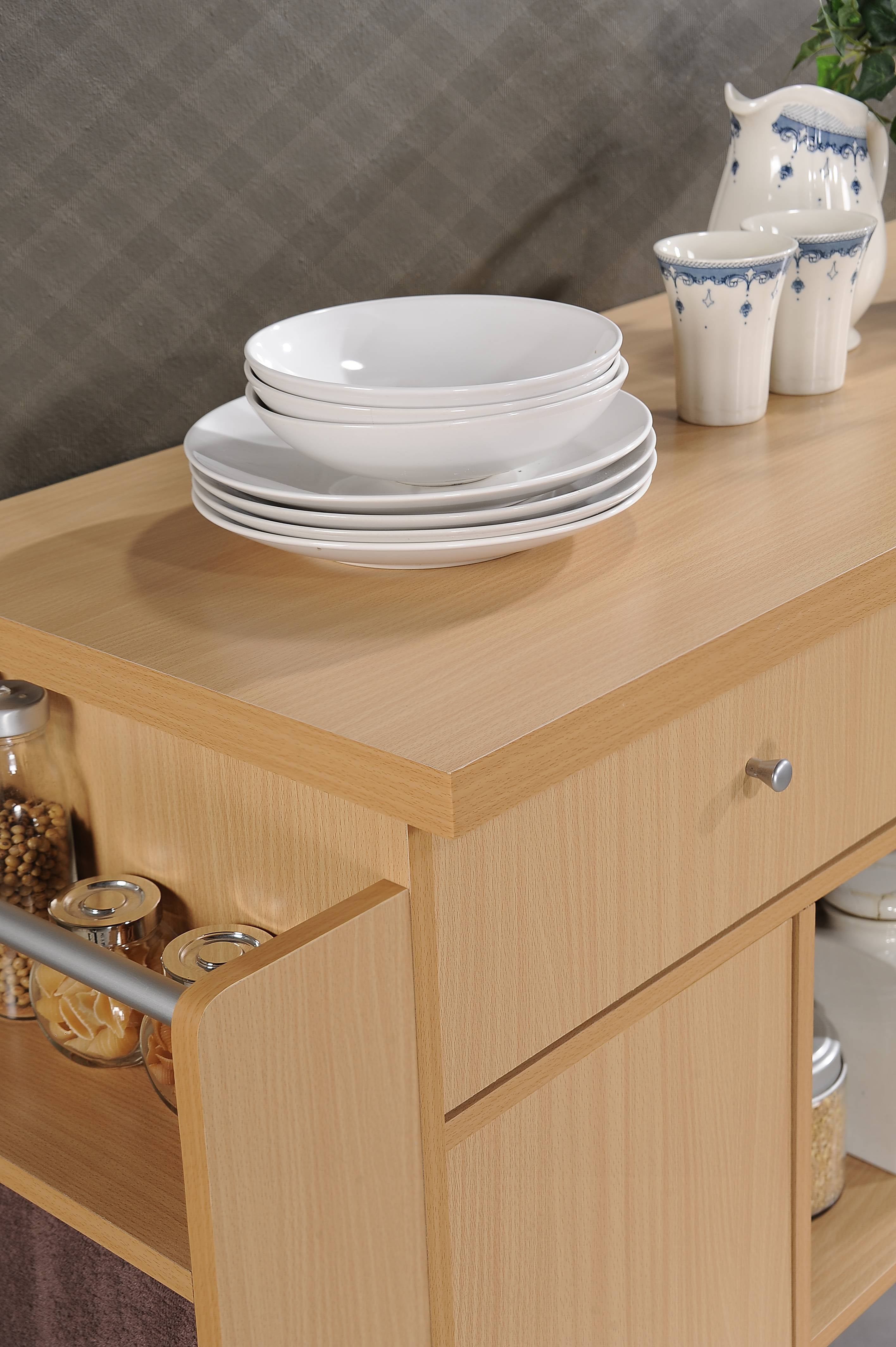 Hodedah Kitchen Island with Spice Rack plus Towel Holder, Beech