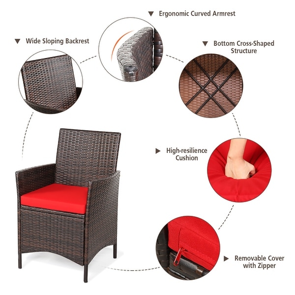 Costway 3PCS Patio Rattan Furniture Set Cushioned Sofa Glass Tabletop