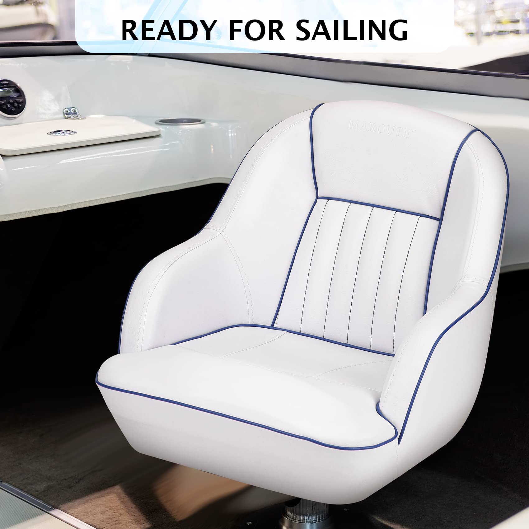 2026 Pontoon Boat Seat, Captains Bucket Boat Seat, Back Folding Boat, Boat Cabin Seating – White & Blue